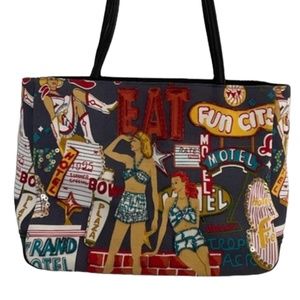 FRANKIE & JOHNNIE Tote/Shoulder Bag Double Straps Sequins Beads Colorful…